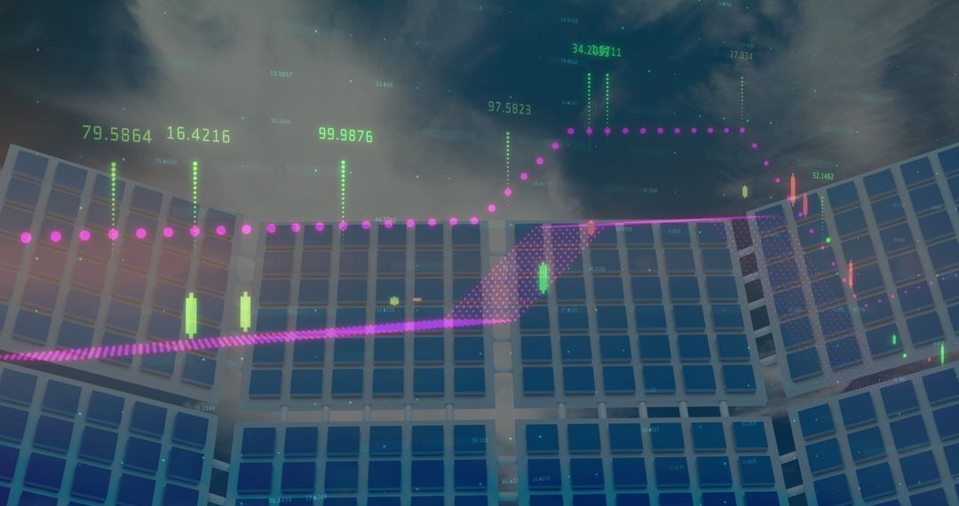 Digital Financial Data Visualization Over Solar Panels