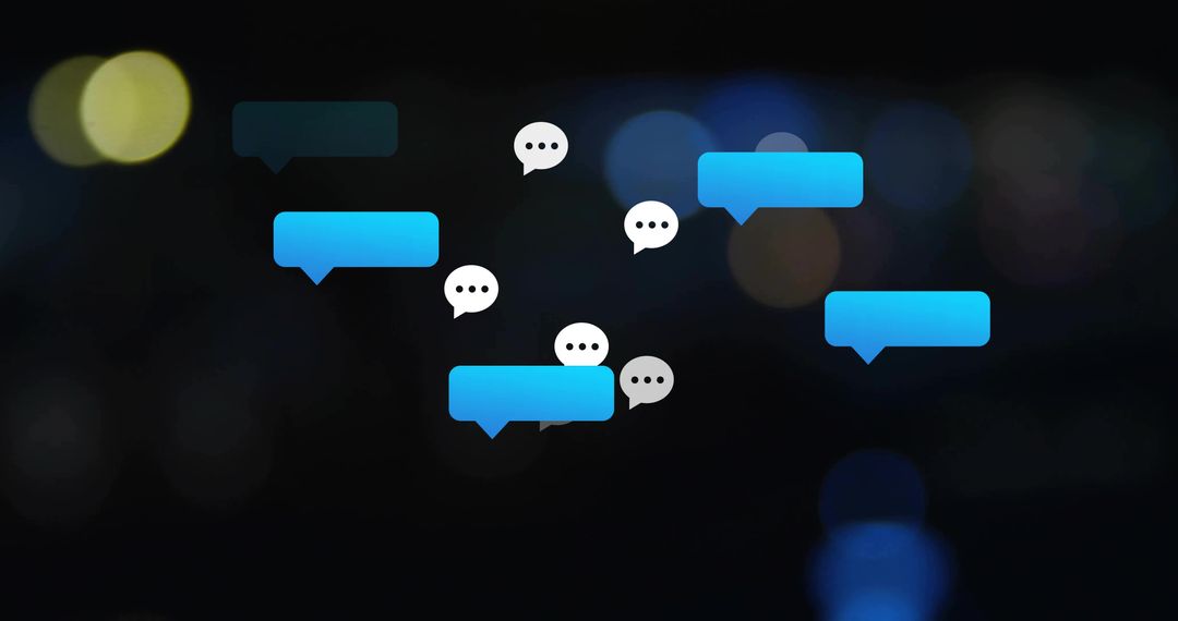Floating Chat Bubbles Over Dark Background with Bokeh Lights