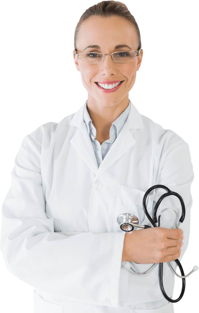 Transparent Female Doctor Smiling with Stethoscope