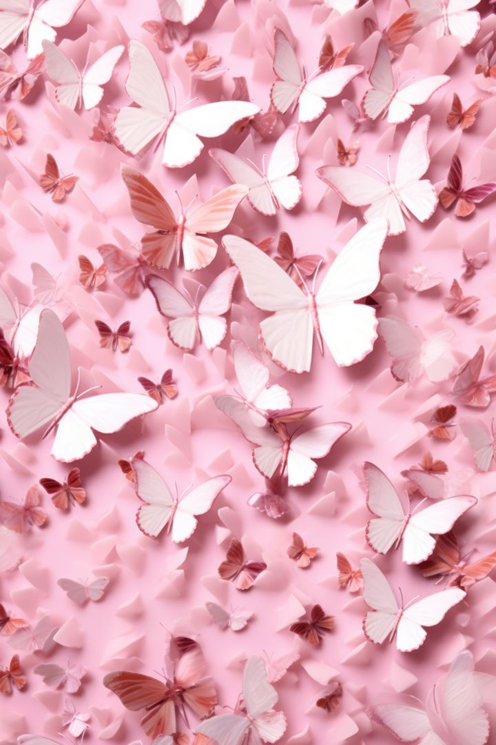 Full frame of pink butterflies on pink background, created using generative ai technology - Free Images, Stock Photos and Pictures on Pikwizard.com