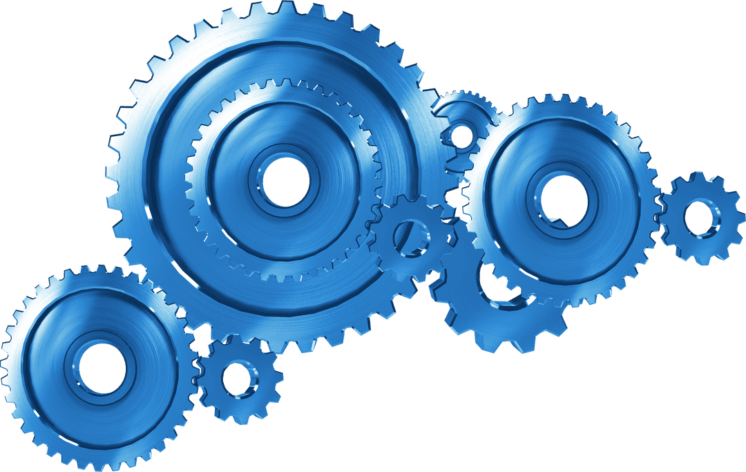 Blue Gears on Transparent Background Showcasing Connection