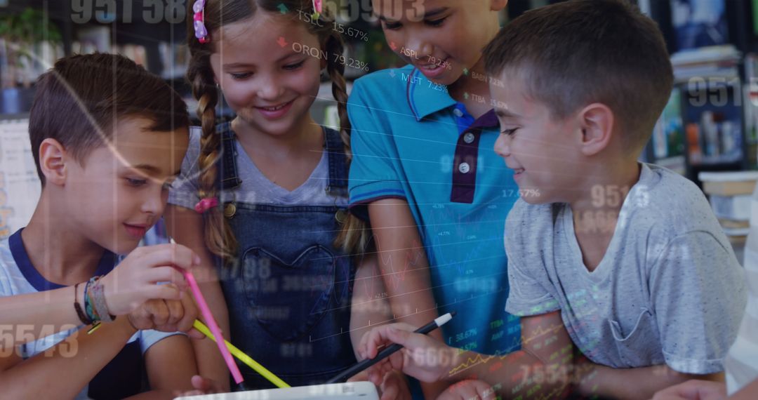Children Using Tablets with Digital Data Overlay in Classroom