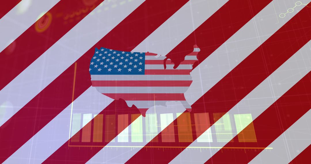 USA Map with Flag Overlay and Business Growth Charts