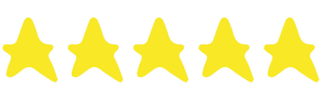 Five Yellow Stars on Transparent Background