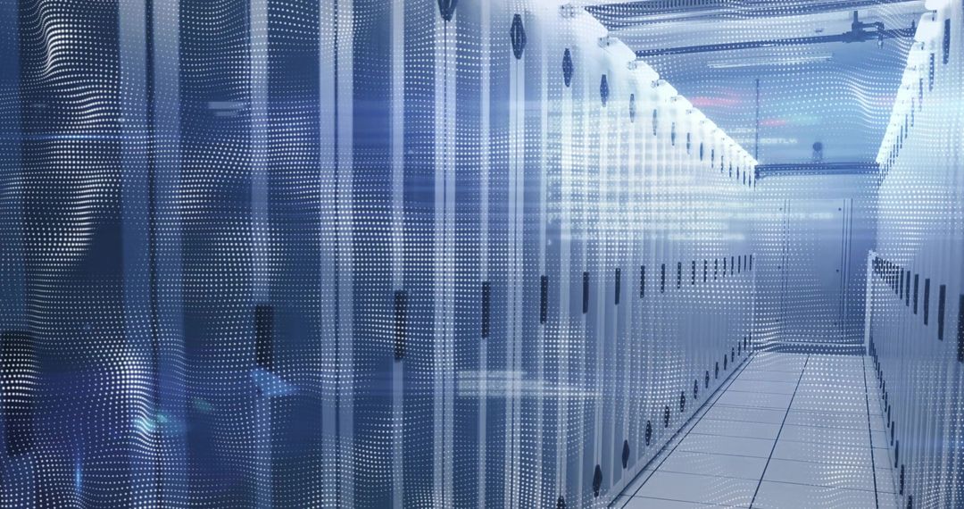 Futuristic Data Center with LED Lights and Cable Trays