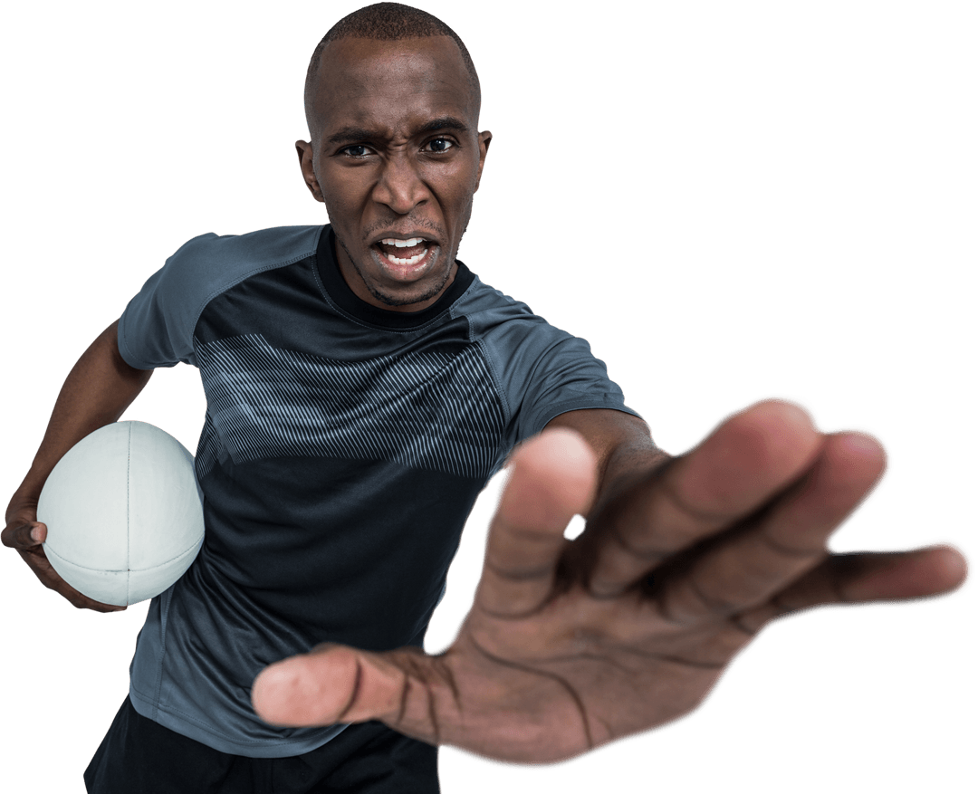 Transparent Rugby Player Defending with Intensity