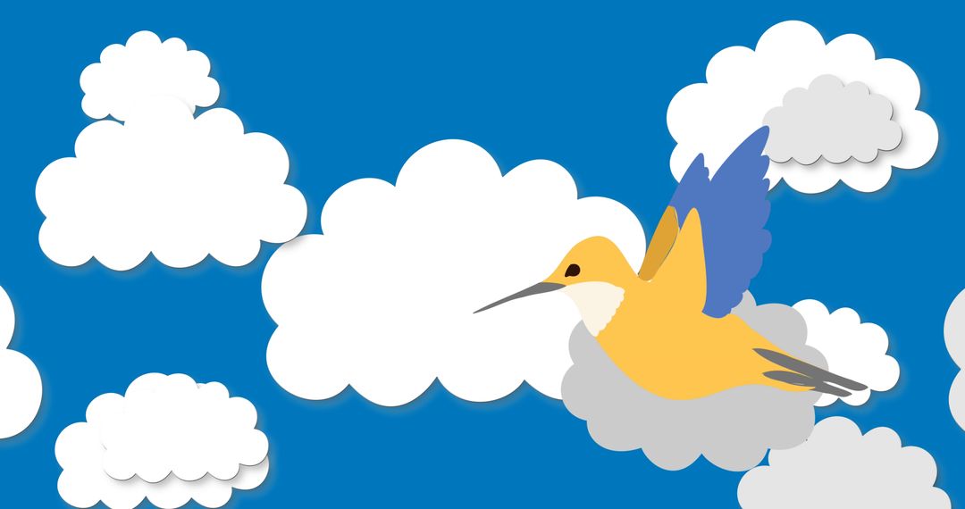 Yellow Bird Flying Amid White Clouds on Blue Sky - Free Images, Stock Photos and Pictures on Pikwizard.com