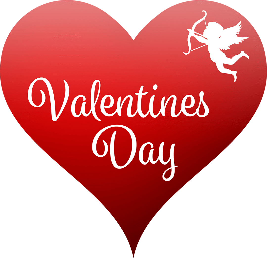 Romantic Valentine's Day Heart with Cupid Transparent Background