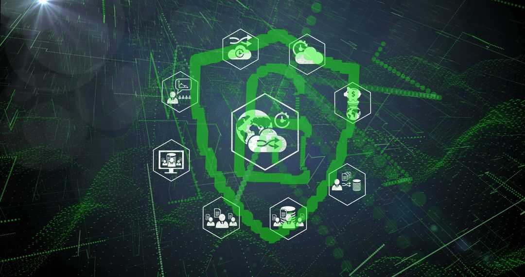 Cybersecurity Icons in Futuristic Digital Network