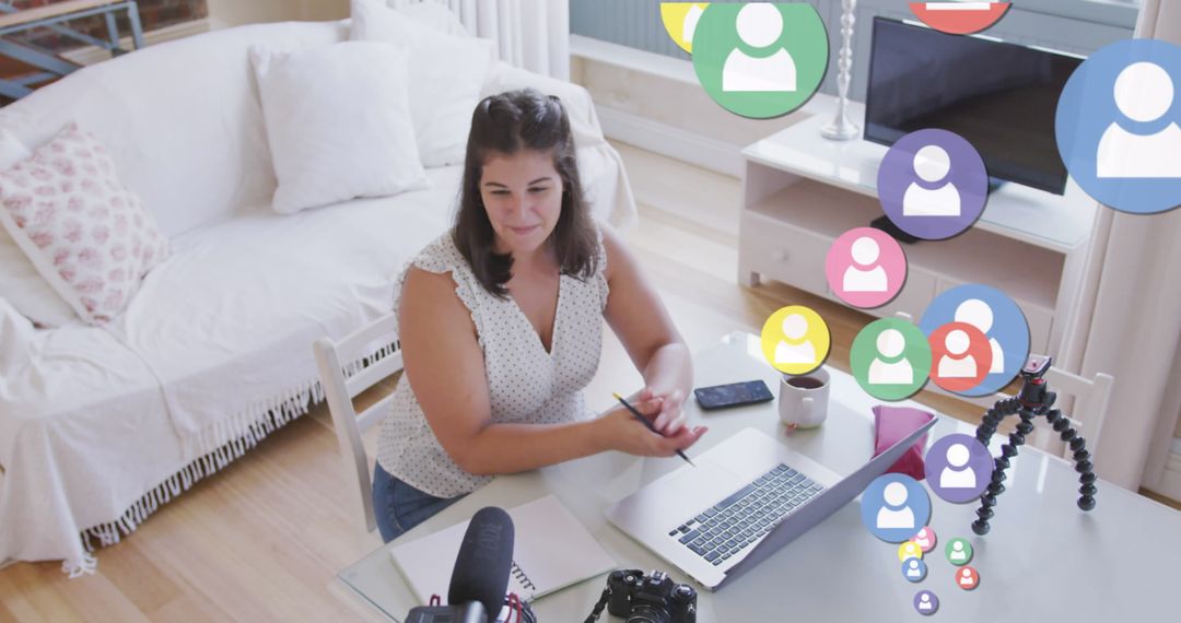 Female Vlogger Engaging with Social Media Audience at Home