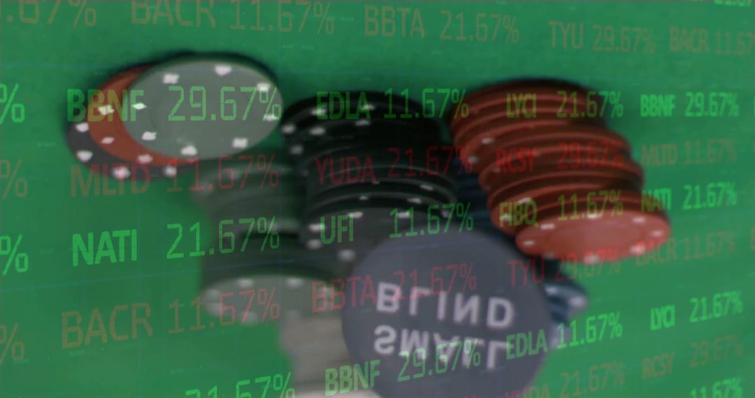 Poker Chip Stacks with Green Stock Ticker Financial Concept