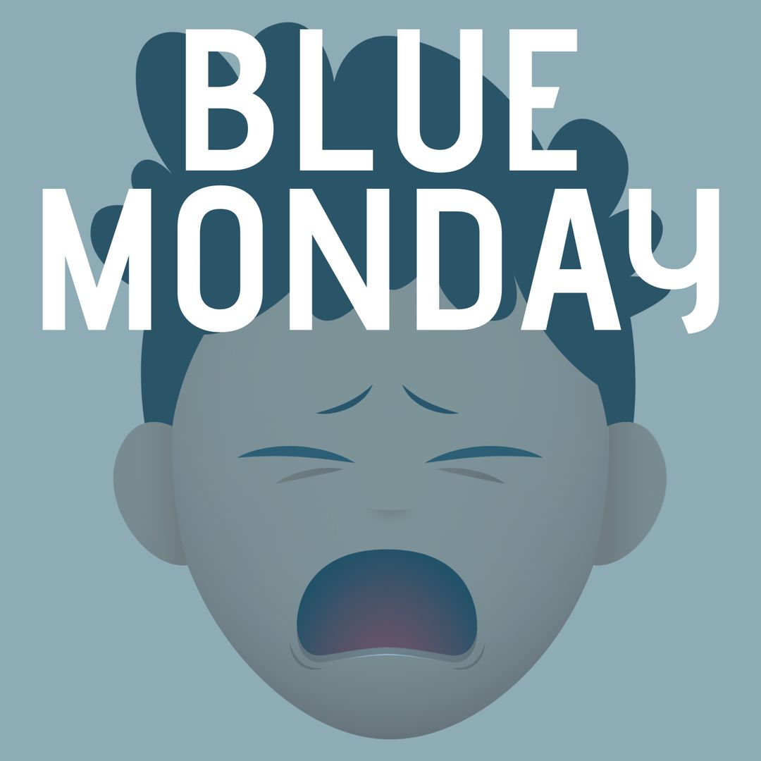 Conceptual Blue Monday Sad Crying Face Illustration