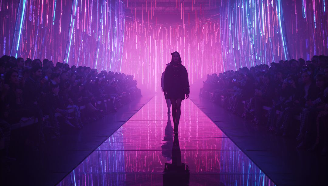 Futuristic Fashion Show Silhouette on Illuminated Runway