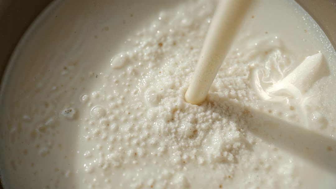Pouring Frothy Cream into Latte Coffee Cup Creating Bubbles