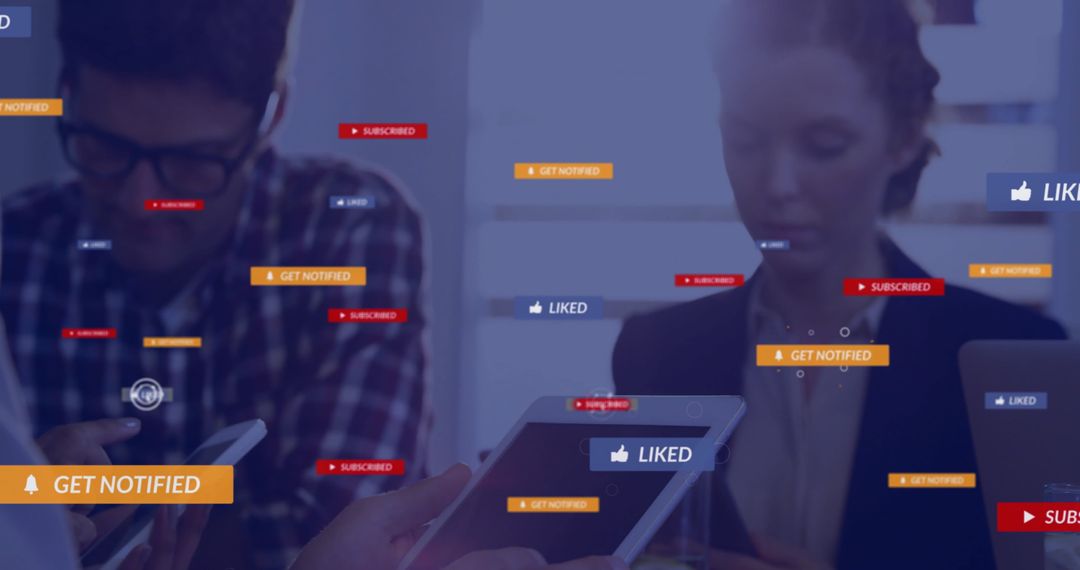 Global Business Team Engaged with Digital Notifications