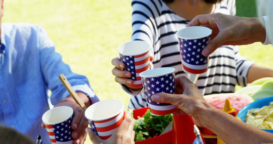 Group Toasting on Fourth of July Celebration with Patriotic Cups - Free Images, Stock Photos and Pictures on Pikwizard.com