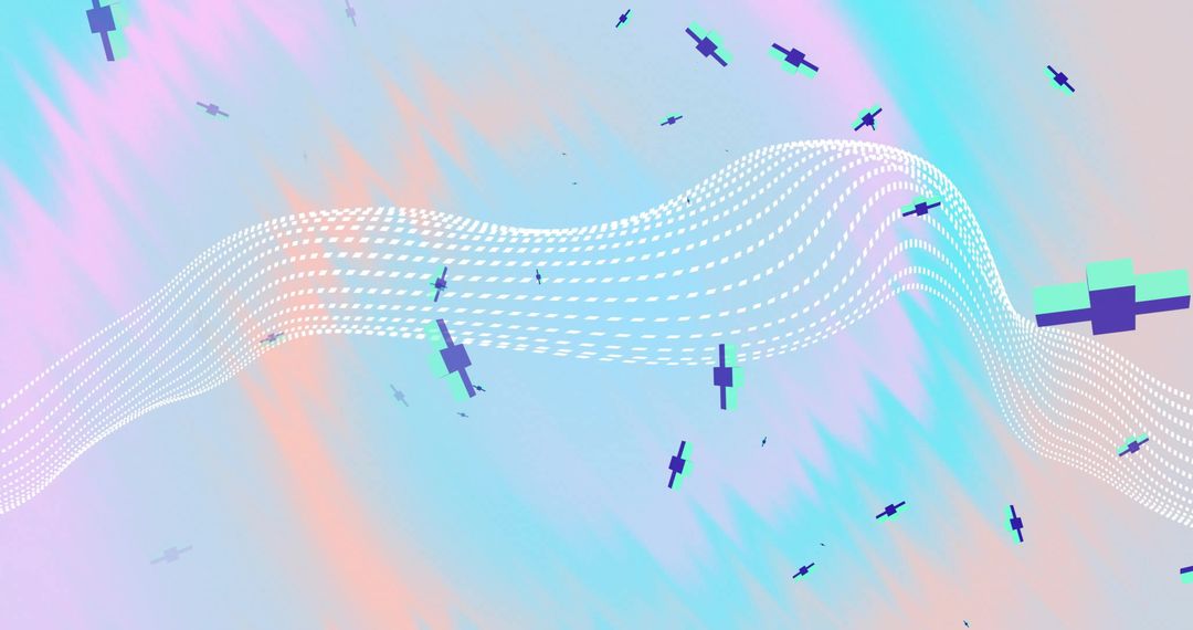 Abstract Wavy Pattern with Geometric Elements on Vibrant Background