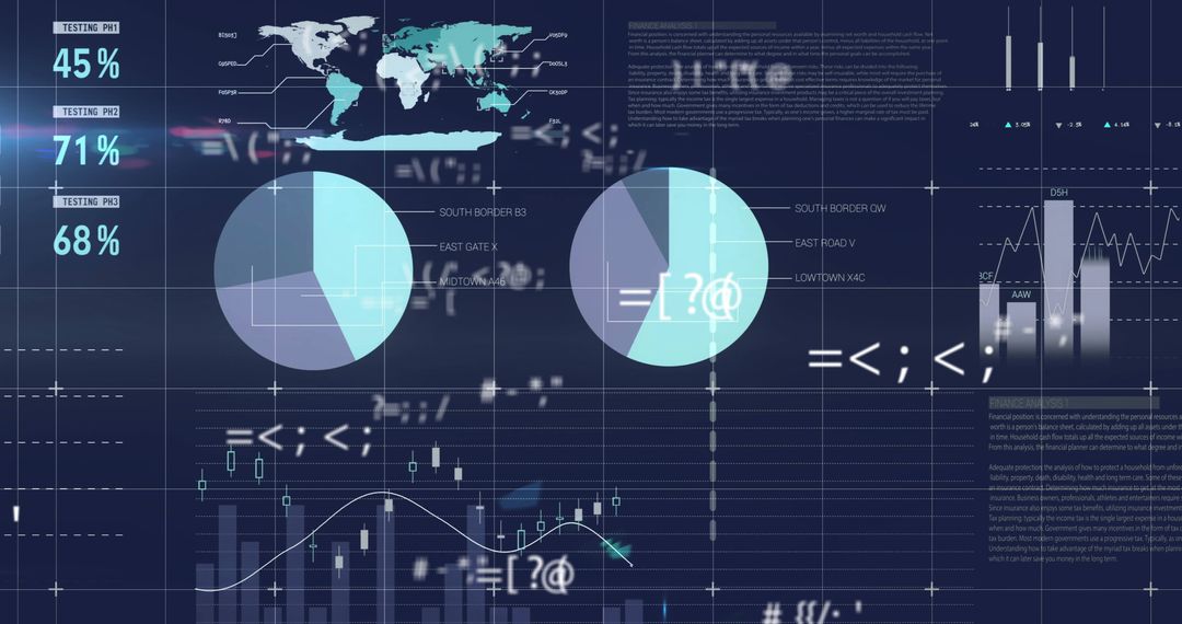 Global Data Analytics and Financial Charts on Digital Display