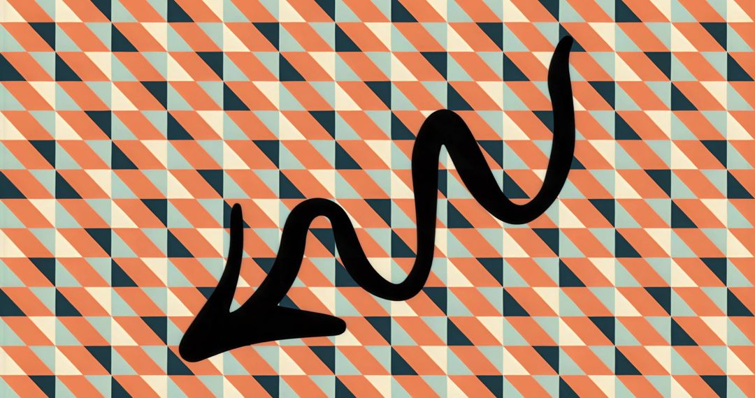 Bold black curved arrow pointing across retro chevron triangle pattern for modern branding