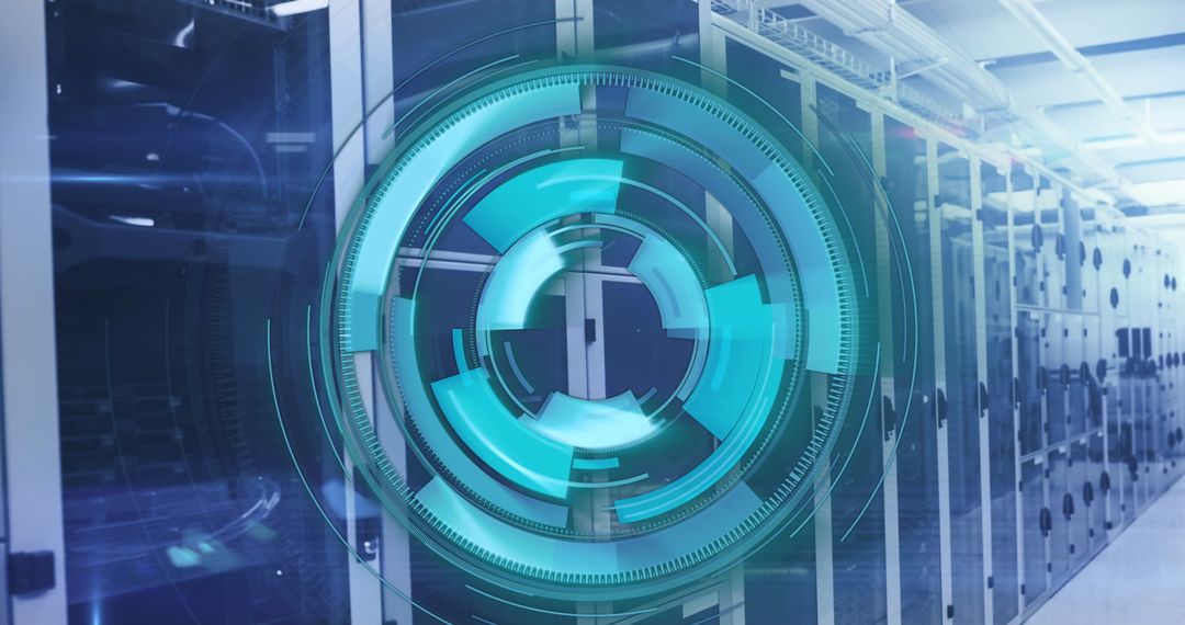 Loading Circles Overlaid on a High-Tech Server Room