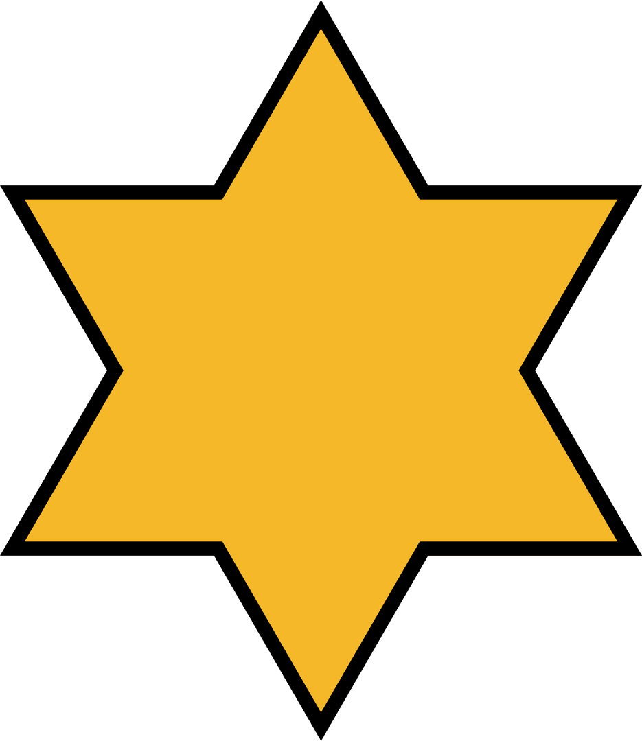 Transparent Six-Pointed Yellow Star Icon with Black Border
