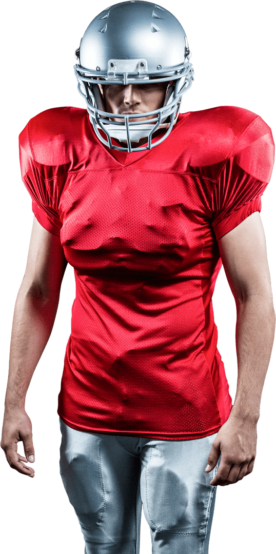 Confident American Football Player in Red Uniform Isolated Transparent