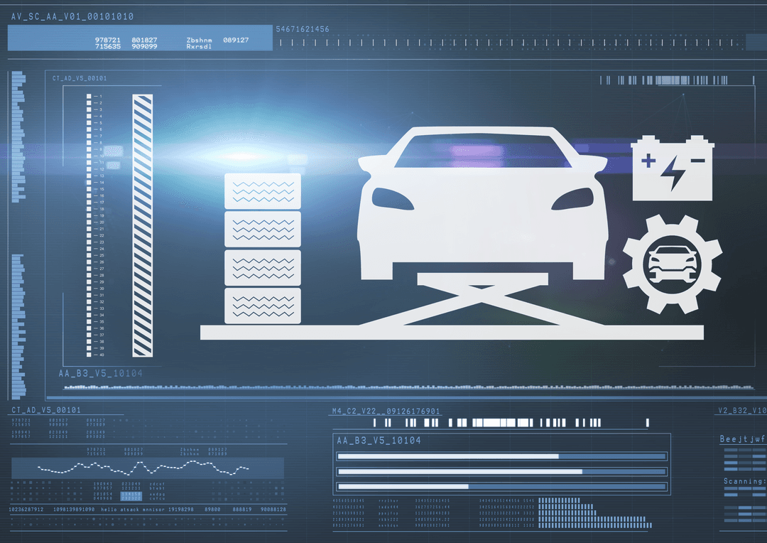 Transparent Car Engineering and Data Processing Digital Illustration