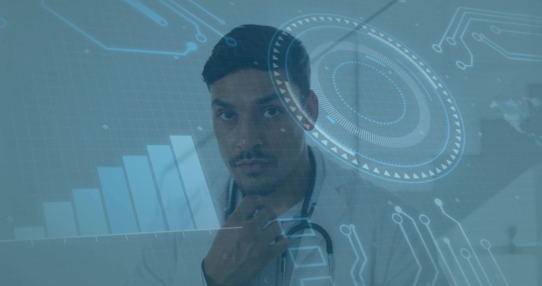 Physician Analyzing Digital Data with Futuristic Interface