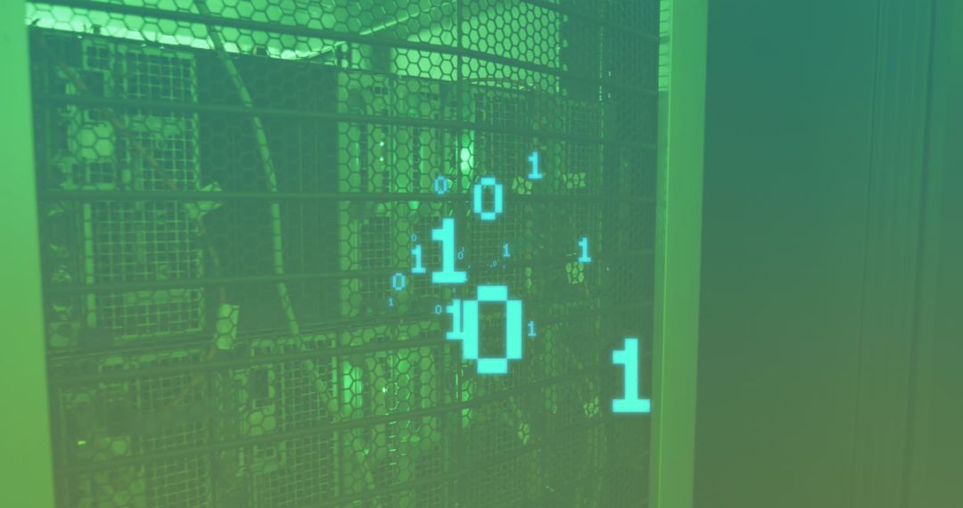 Binary Code Overlay in Server Room Setting