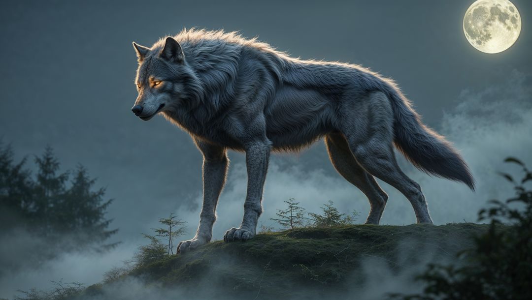 Mystical werewolf howling in moonlit forest