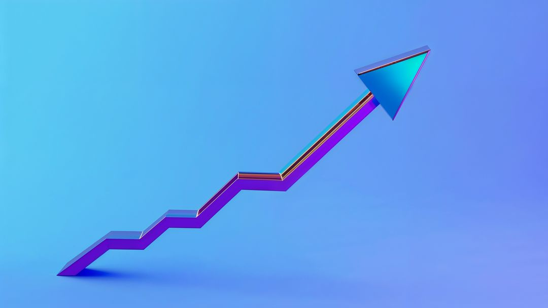 3D Metallic Arrow Progression on Digital Gradient