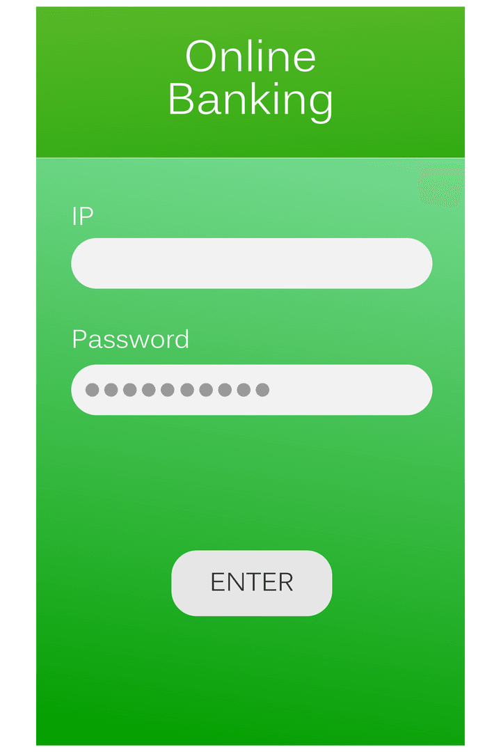 Digital Banking Login Interface on Green Transparent Background