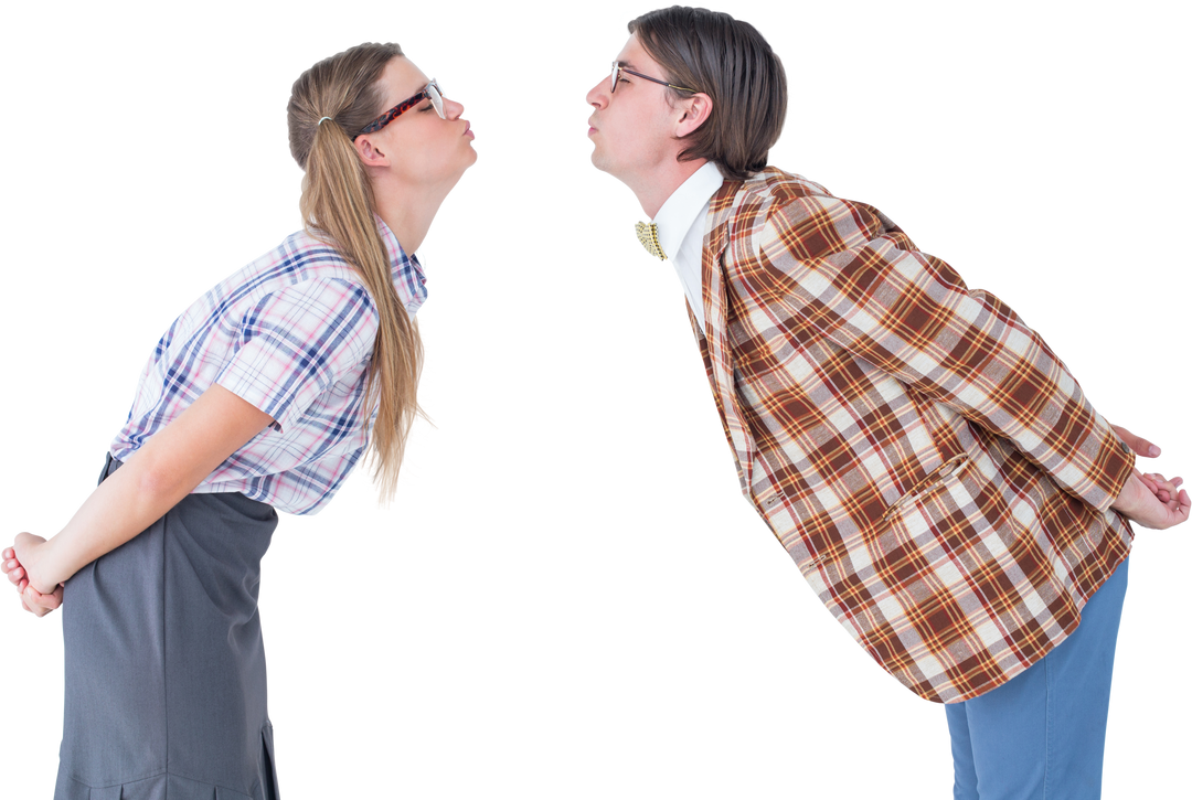 Geeky Hipster Couple Kissing Pose on Transparent Background - Download Free Stock Images Pikwizard.com