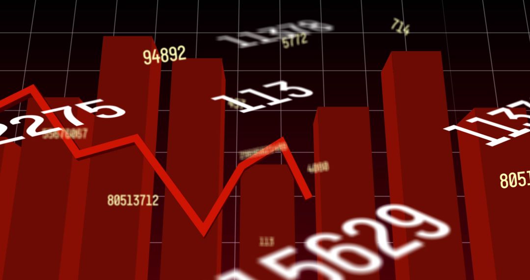 Financial Data Visualization with Red Bar Graphs and Digital Numbers