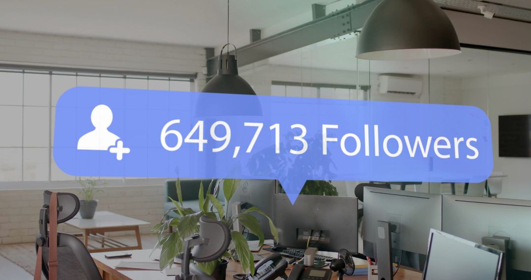 Modern Office Space with Social Media Follower Count Overlay