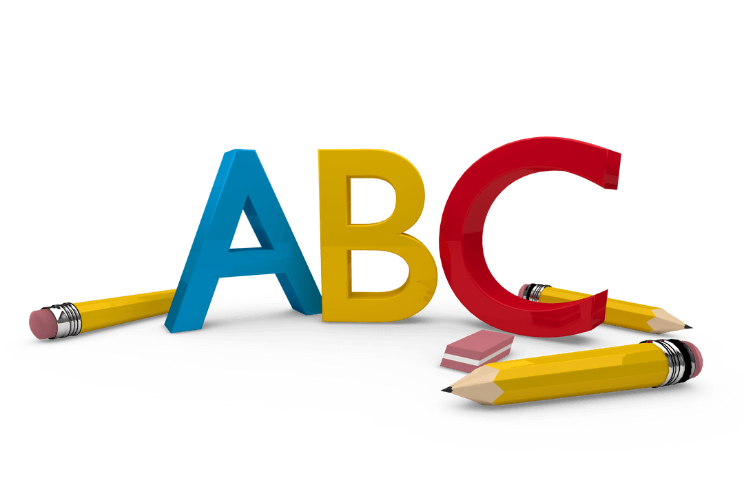Colourful ABC and Pencils on Transparent Background for Education