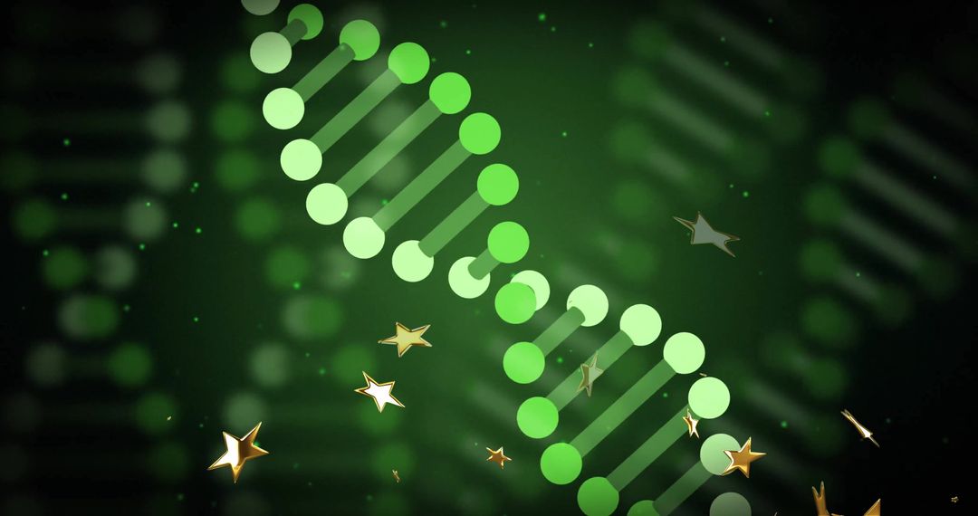 Stylized Green DNA Helix in Futuristic Digital Environment