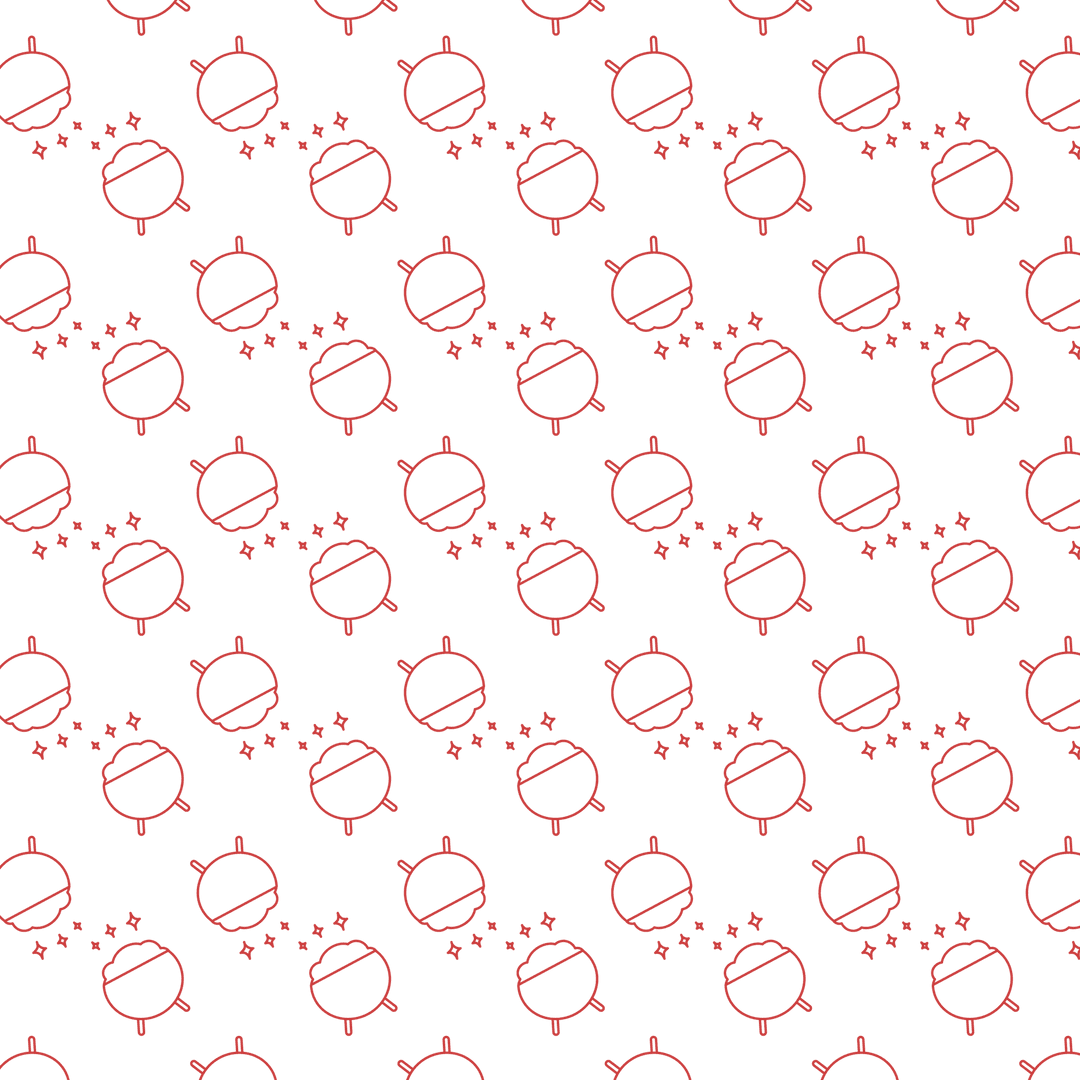 Red Bowls and Stars Pattern on Transparent Background