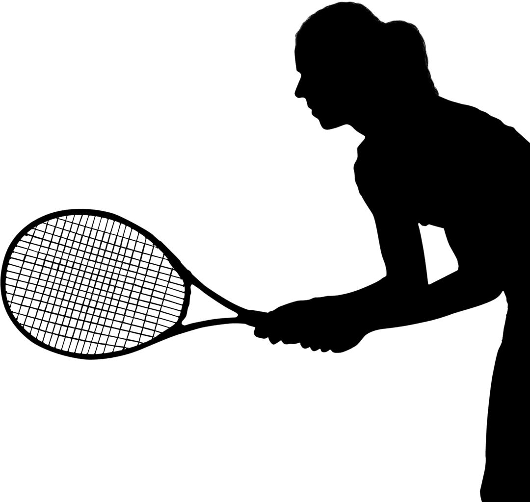 Silhouette of Tennis Player Swinging Racket on Transparent Background