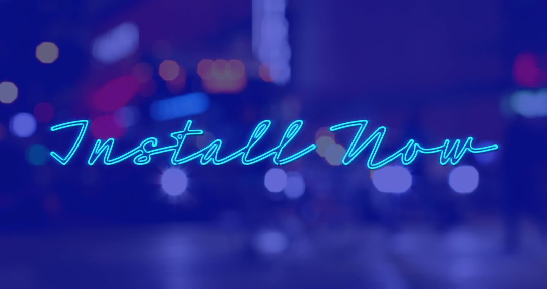 Digital Neon Sign 'Install Now' Over Urban Nightscape