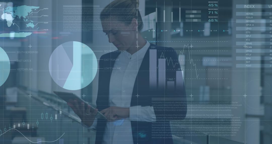 Female Executive Analyzing Digital Financial Data in Modern Office