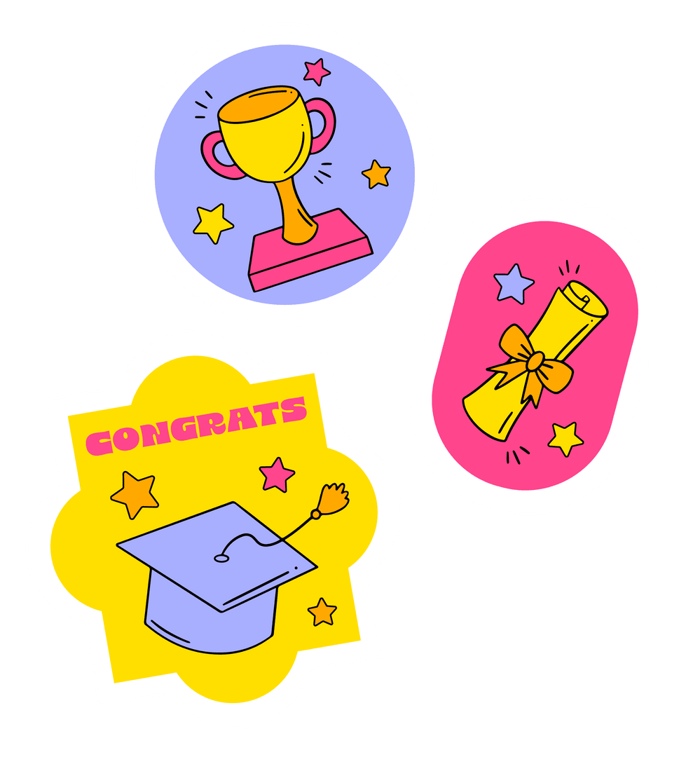 Festive Achievement Cartoon Badge Set on Transparent Background