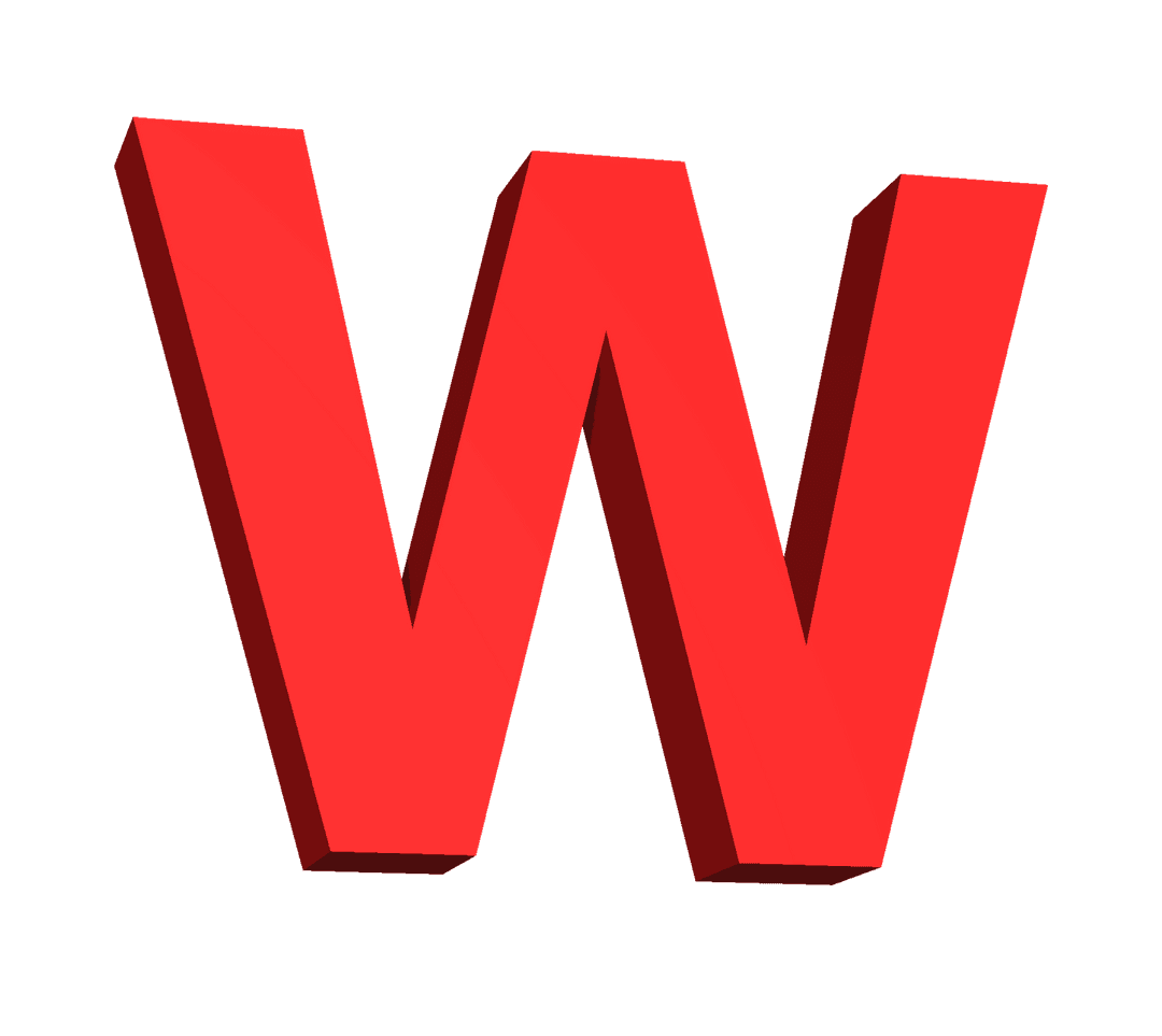 Red W Letter Blocked Style on Transparent Background Isolated