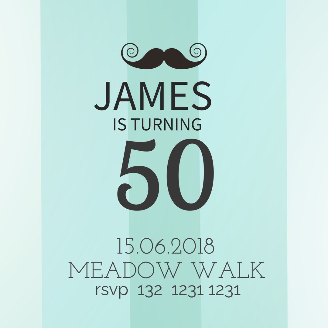 Elegant 50th Birthday Invitation Template With Mustache Design - Download Free Stock Templates Pikwizard.com