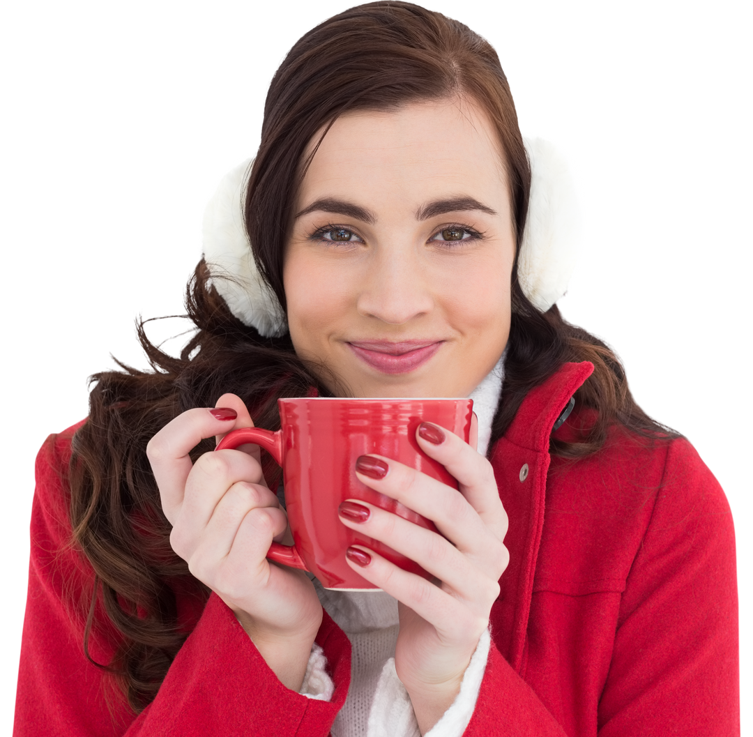 Smiling Woman in Winter Wear Enjoying Hot Drink with Transparent Background - Download Free Stock Images Pikwizard.com