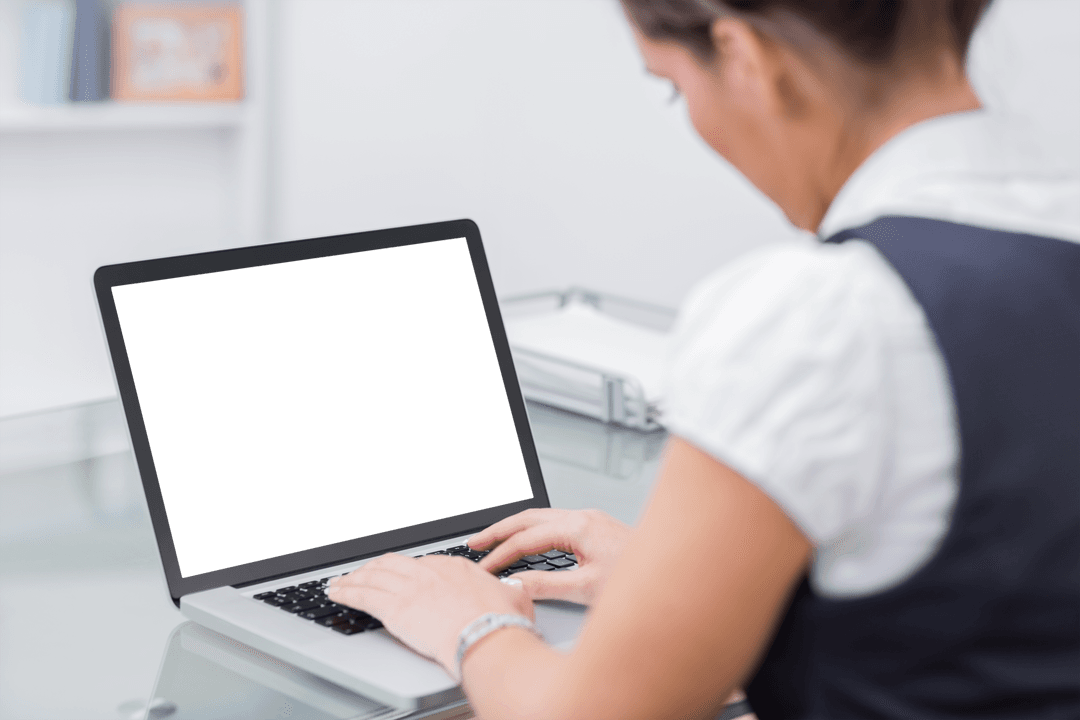 Caucasian Businesswoman Using Laptop Transparently with Copy Space