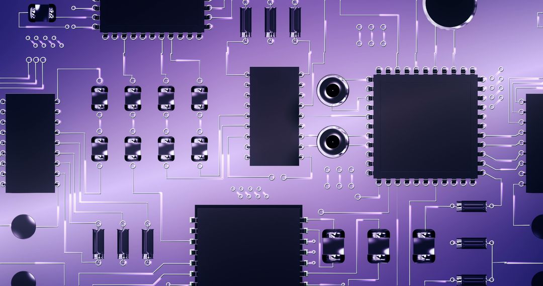 Purple Electronic Circuit Board with Microchips and Components