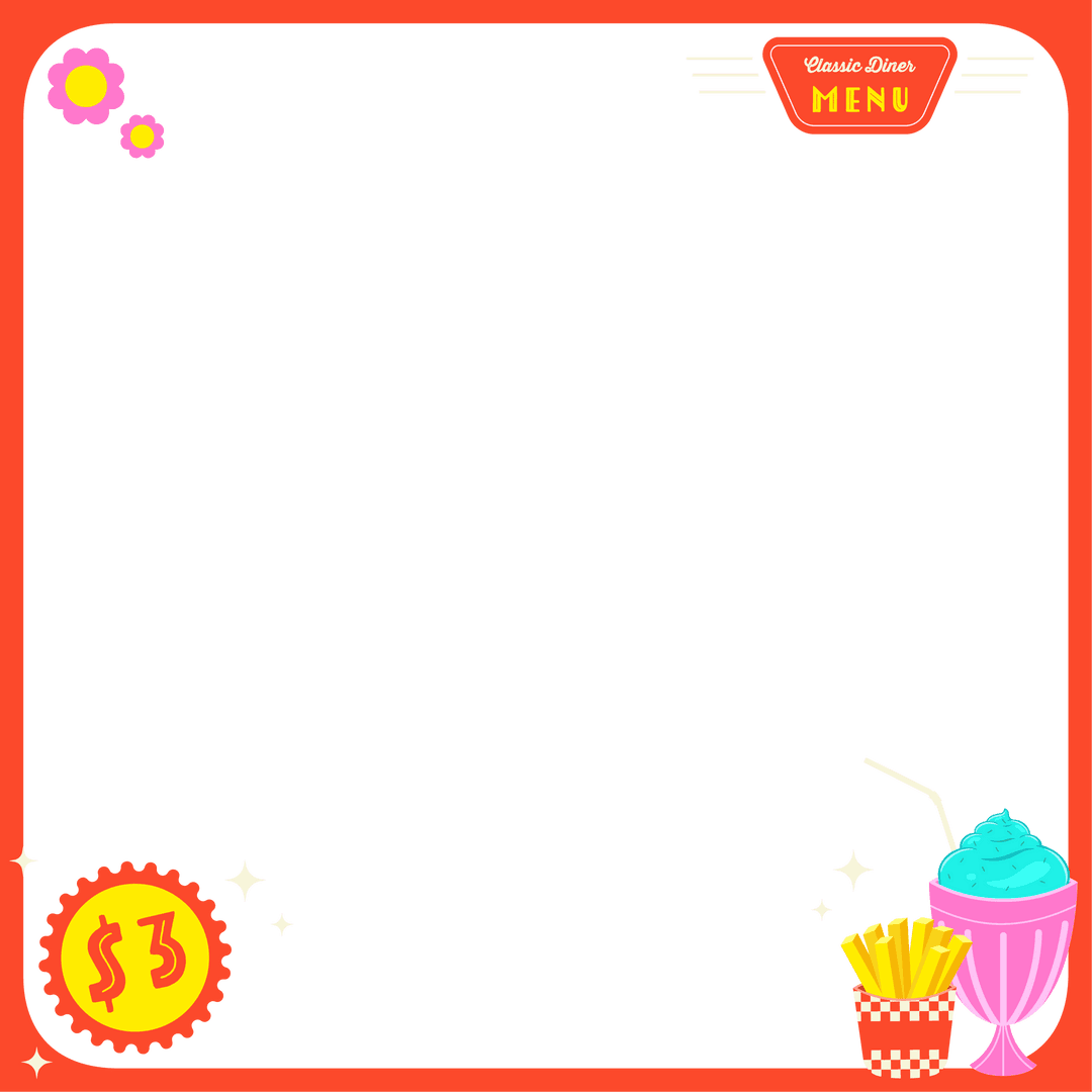 Retro Diner Menu with Milkshake and Fries on Transparent Background