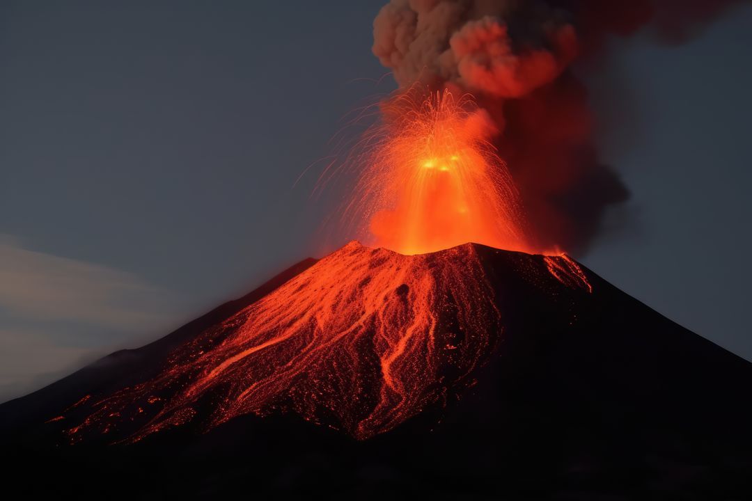 Erupting Volcano with Glowing Lava and Ash Cloud - Free Images, Stock Photos and Pictures on Pikwizard.com