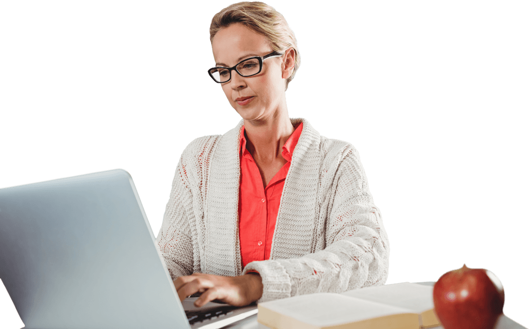 Transparent Background: Businesswoman Typing on Laptop
